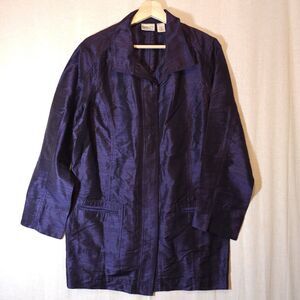 Chico's Electric Blue 100% Silk Dupioni Blazer Jacket Pocketed Tunic Length 1 S